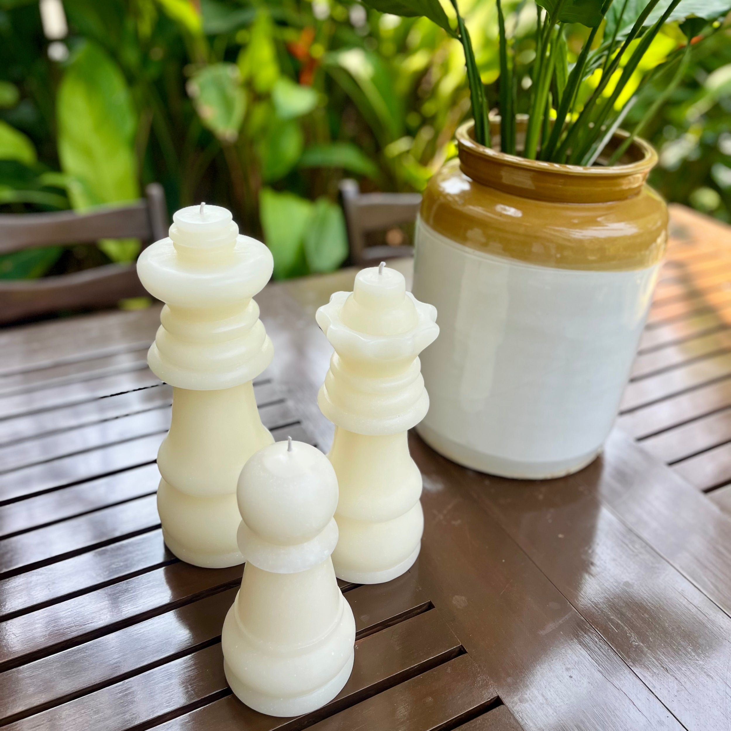 Sculpted Cream Chess Candles