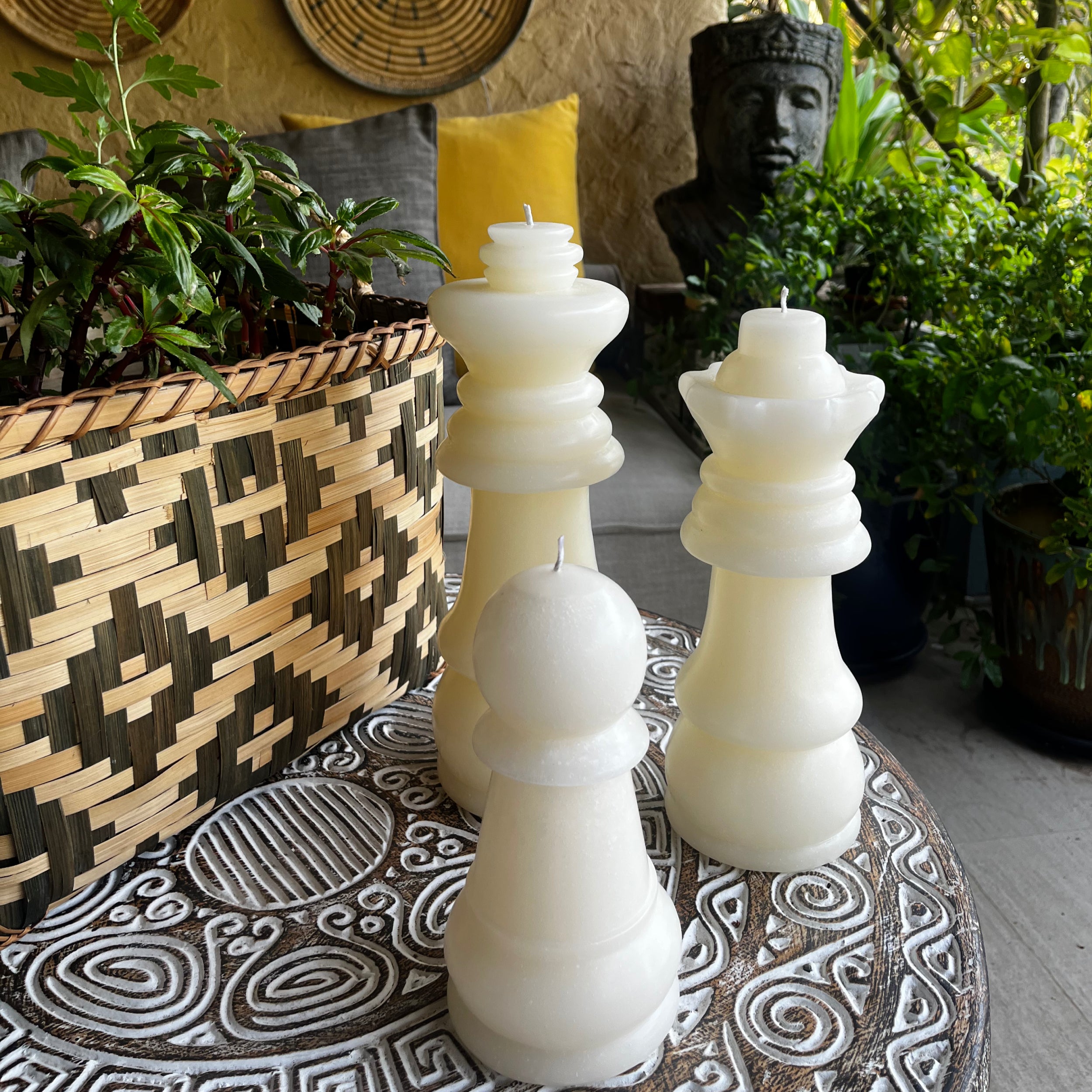 Sculpted Cream Chess Candles