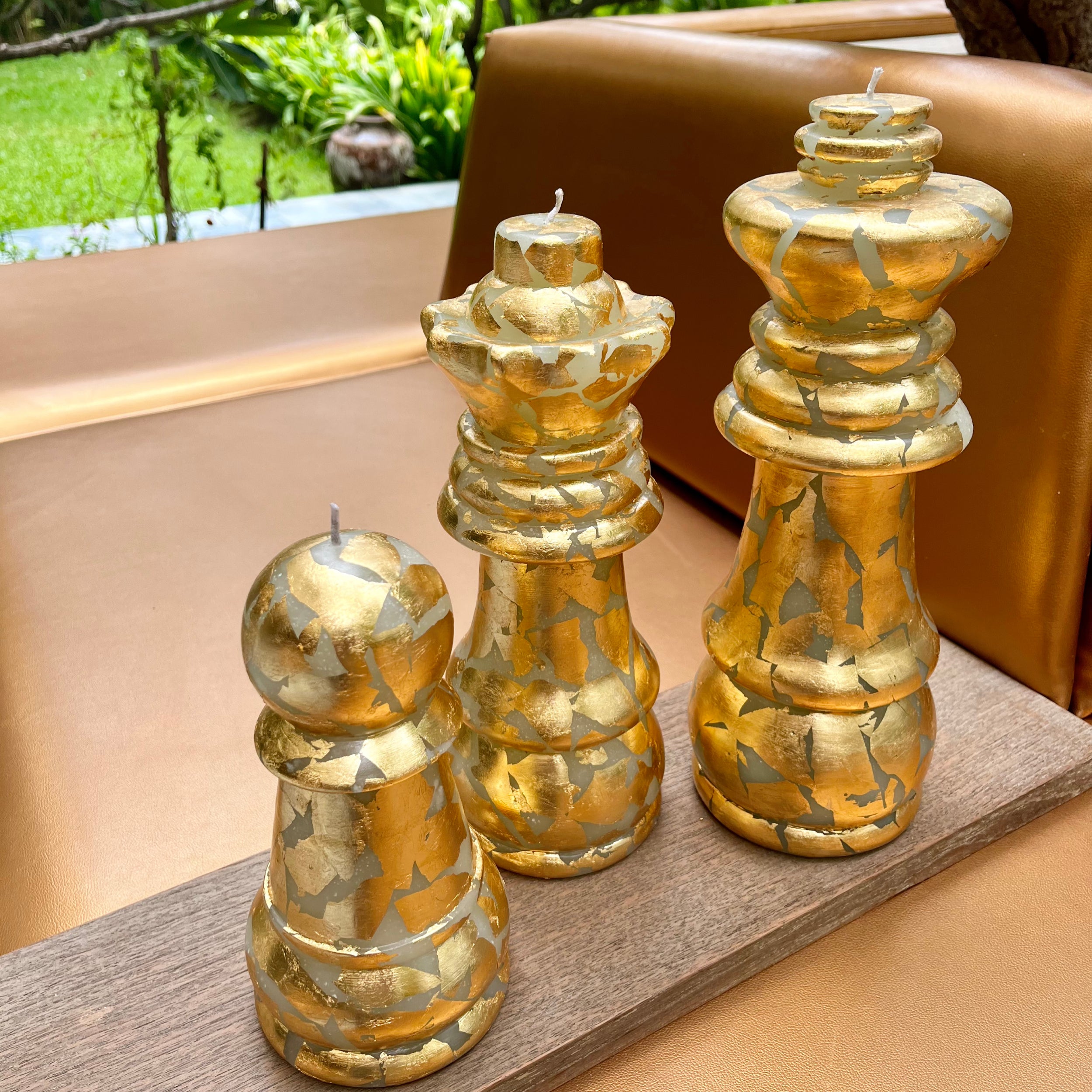 Sculpted Gold Leaf Chess Candles