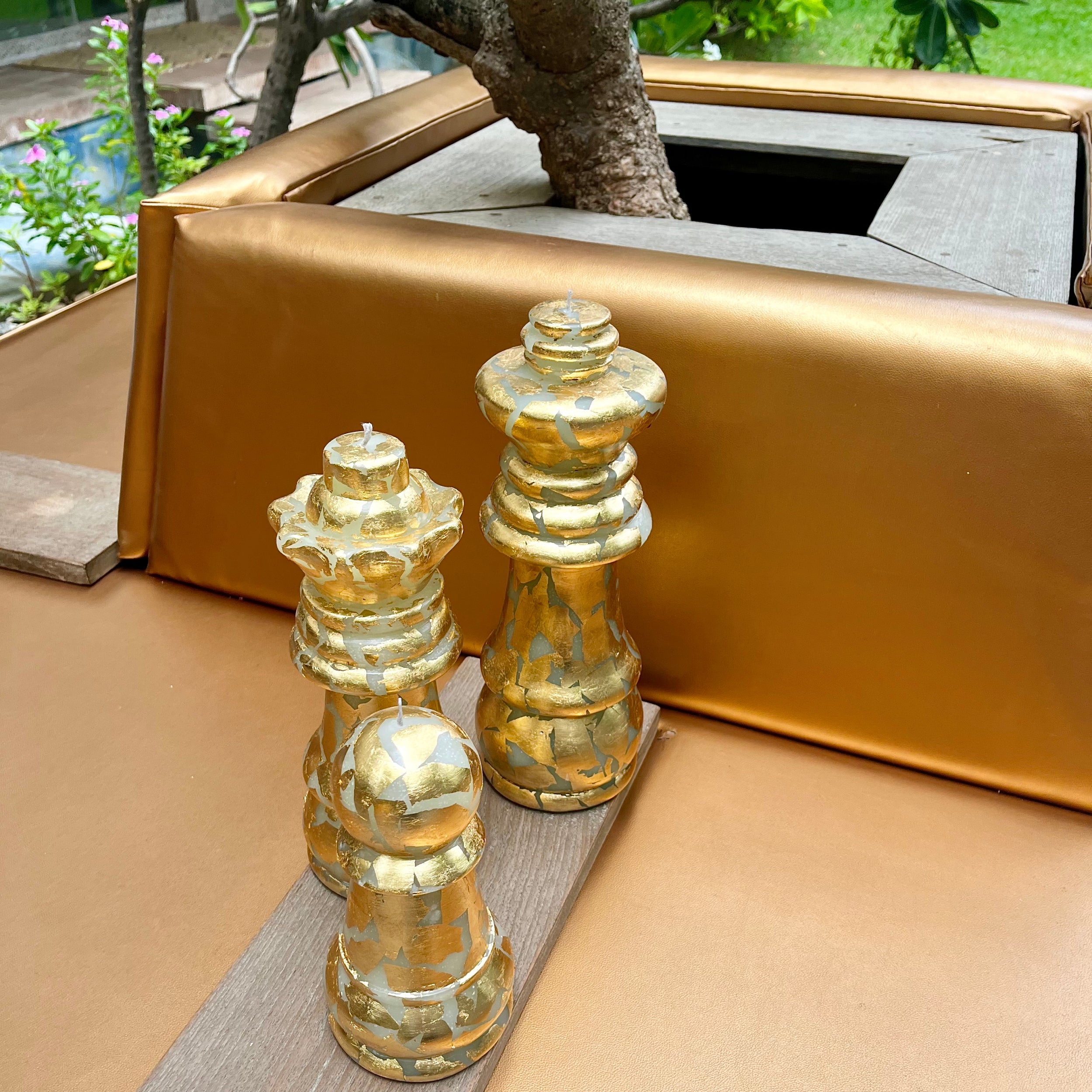 Sculpted Gold Leaf Chess Candles