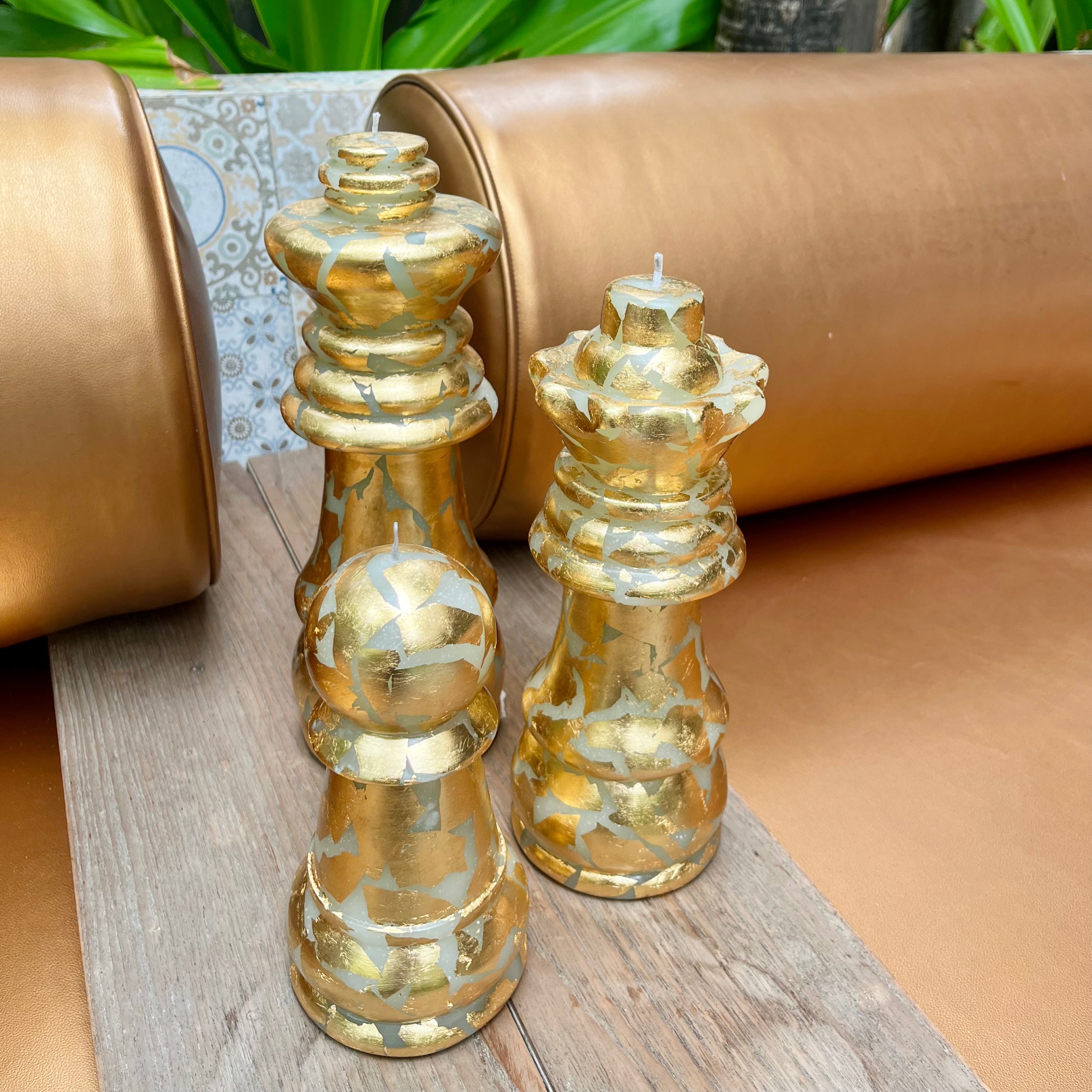 Sculpted Gold Leaf Chess Candles