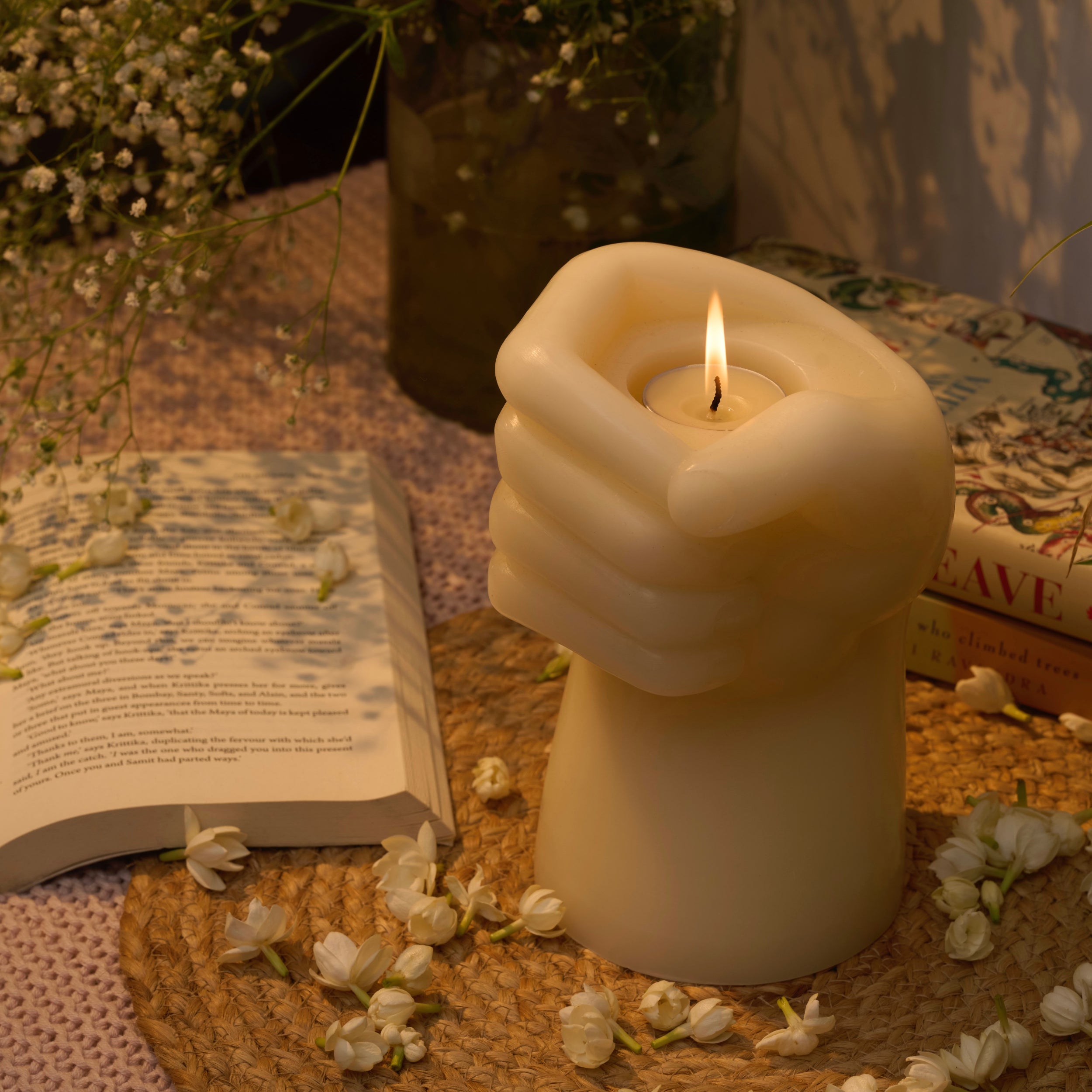 Caress - Sculpted Hand Candle with a replaceable scented tealight