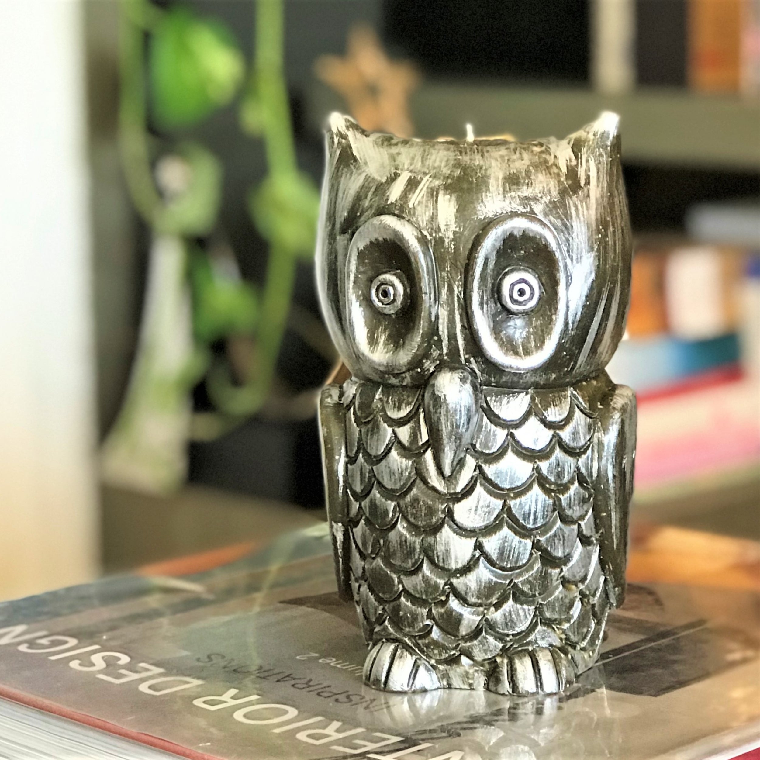Sculpted Owl Candle with a replaceable tealight